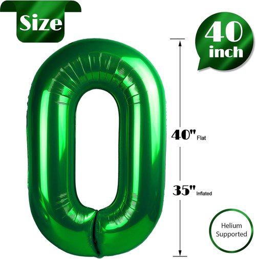 Green Number Balloons - 40 Inch 0 Number Balloons for Birthday Decorations | St. Patrick's Day Party Supplies