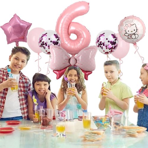 Cartoon Party Balloons, Cute Number 6 Balloon, Pink Thematic Foil Balloons for Party Decorations (Pink6)