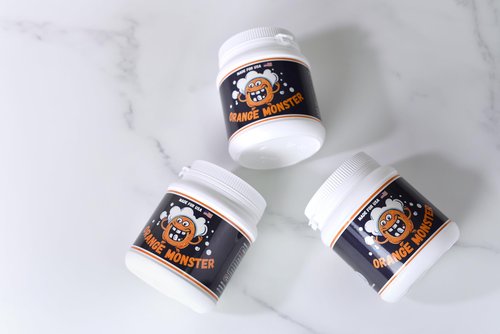 Orange Monster Simple Powder 2 Glass Cleaner, 1lb Jar, No Shaking, No Scrubbing, No Brush, Soak & Rinse, for Glass, Ceramic, Metal, Refresh Citrus Scent