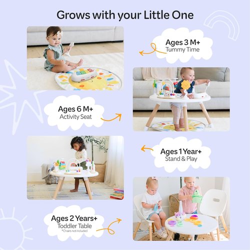 Move2Play 4-in-1 Baby Activity Center - Montessori Design with 8 Interactive Toys | Ideal for 3-12 Months (Sun)