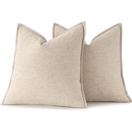 MIULEE Decorative Linen Euro Sham Pillow Covers 28x28 Inch Natural Beige Boho FarmhouseNeutral Couch Throw Pillows for Bed Pack of 2 Accent Modern Pillowcase Sofa Livingroom Home Decor