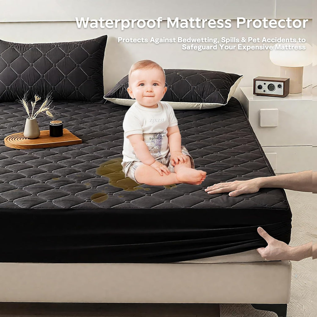 Skiennix Waterproof Twin Mattress Protector - Lab Tested Leakproof, Oeko-TEX Certified, Breathable & Noiseless | 18" Deep Pocket, Machine Washable (Black)