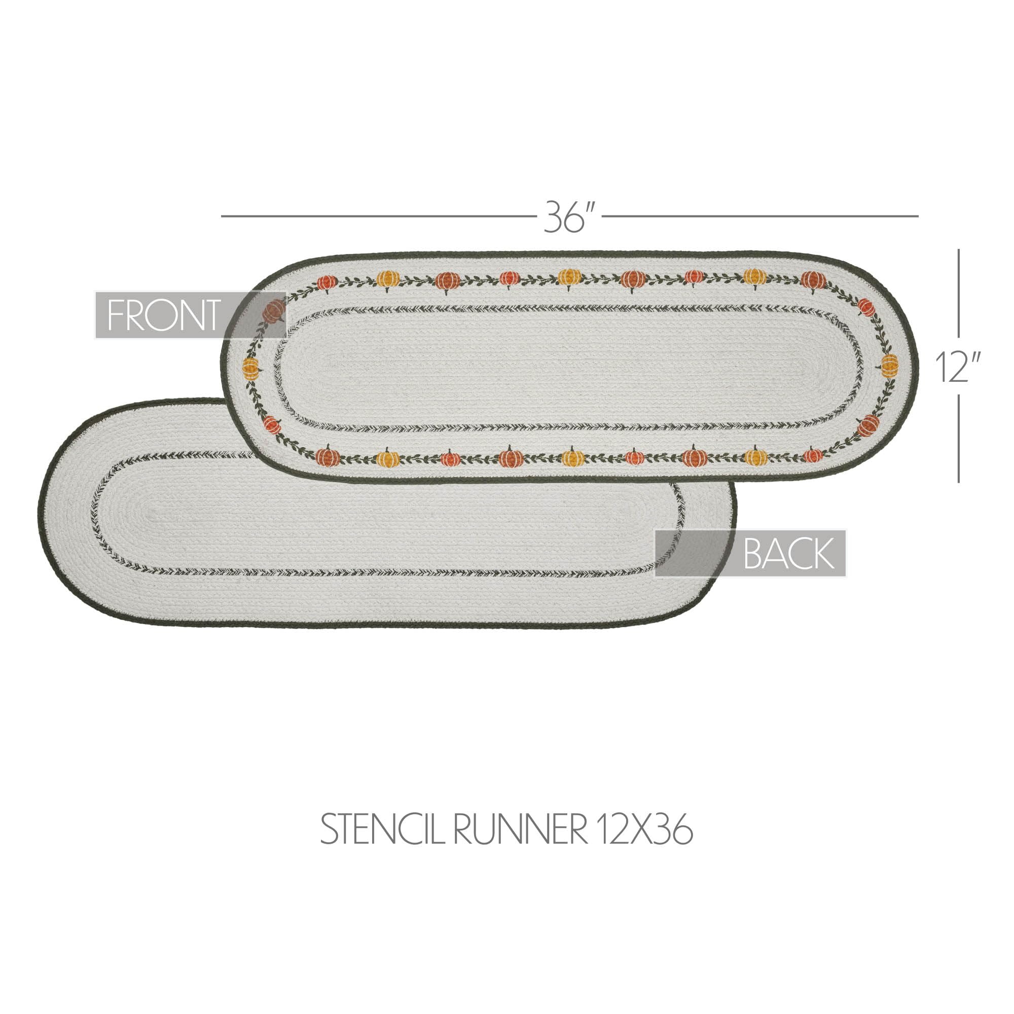 VHC Brands Pumpkin Bounty Stencil Table Runner 12x36 Braided Cotton, Kitchen Dining Table Holiday Decoration, Decor for Fall and Thanksgiving