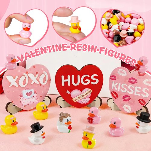 Exasinine 60 Pcs Valentine Ducks Mini Resin Duck Valentine's Day Mini Ducks Tiny Ducks for Valentine Decor Home Tabletop Micro Landscape Vase Cake Birthday