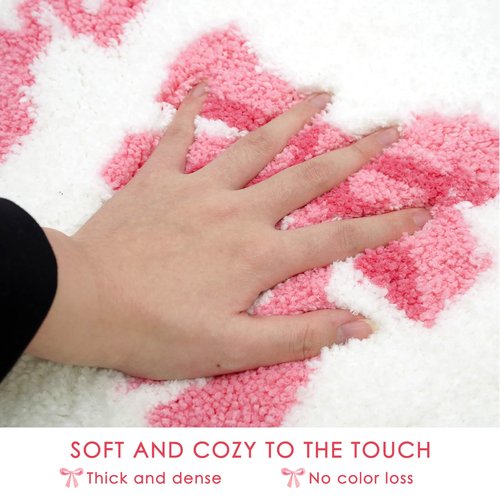Lindameler Pink Bow Bathroom Rugs Coquette Cute Bath Mat for Bathroom Non Slip Absorbent Bow Bath Mat Washable 20x32 inch Bath Mats for Front Door, Bedroom, Living Home Decor