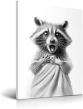 HesenDot Raccoon Wall Art - Funny Black and White Bathroom Canvas Print | 12x16in Cute Decor