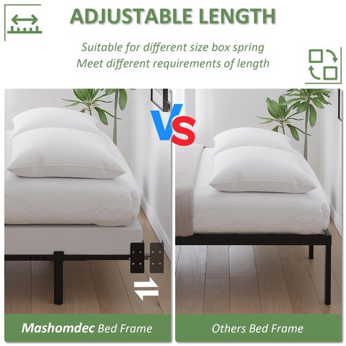 Mashomdec Queen Metal Bed Frame, 7 Inch Low Heavy Duty Platform Bed Frames Queen Size for Box Spring and Mattress, Easy Assembly, Noise-Free, Adjustable, Black