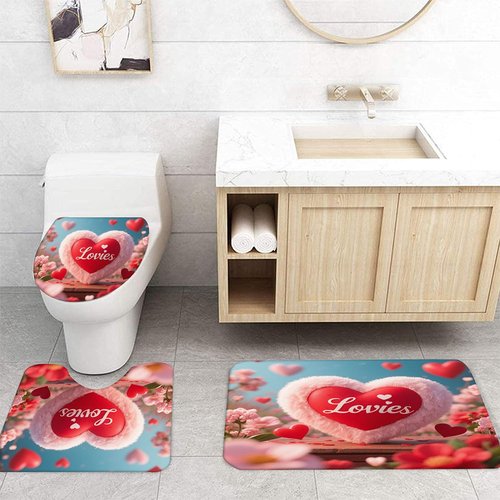DDS-DUDES Valentine Shower Curtain Set for Bathroom, Wedding,Happy Valentine's Day Gnomes by Bike Waterproof Bath Curtain, Eiffel Tower Fabric Shower Curtains with Hooks 71x71 inches
