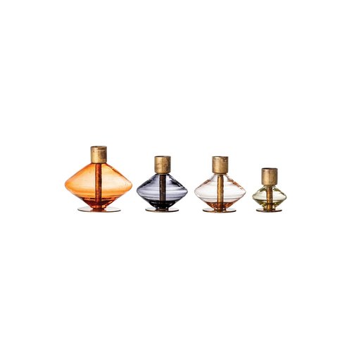 Bloomingville Multi-Color Glass & Metal, Set of 4 Taper Holder, Brass, AH1593