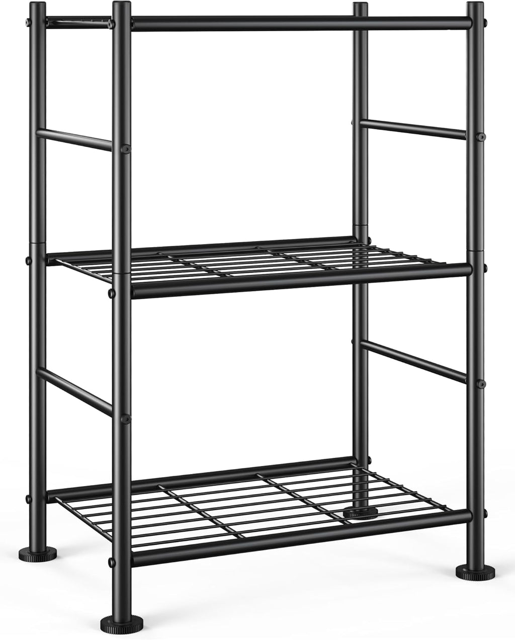 Sakugi Storage Shelves - Sturdy 3-Tier Metal Organizer with Adjustable Feet | Space-Saving Black Shelving (18" x 12" x 30")