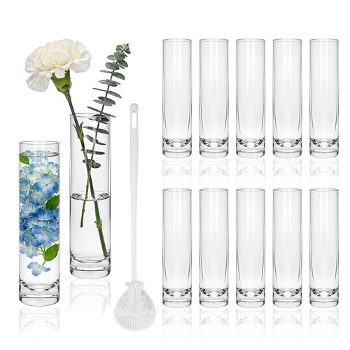 Brajttt 7.48 inch Tall Vases for Flowers,12PCS Glass Cylinder Vase, Single Rose Bud Vase for Event Decor,Bud Vases in Bulk for Wedding Centerpieces,Home Aesthetic Desk Decor, Party Decorations