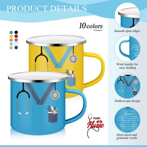 Hushee Nurse Appreciation Gift Bulk 12 Oz Enamel Mug Stethoscope Sign Makeup Bag Silicone Keychain Valentines Day Gift for Nurse Nursing Assistant(30 Pcs,Bright Color)