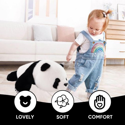 Furvana Plush Panda Stuffed Animal, Black and White Weighted Plush Pillow, 12" Soft Cuddly Toy, for Kids and Girls Birthday Christmas