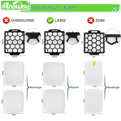 Anewise Filter Brush for Shark Rotator Lift-Away DuoClean LA702 LA802 LA502 LA502NP LA500 LA500WM LA455 LA700 LA555 LA701 Upright Vacuum, 1 Brush, 2+4 Filters, Part #1483FC2000, XHF320, XFFK320