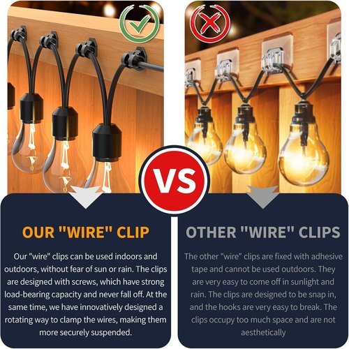 Lewufe Outdoor String Light Hooks - Weatherproof Clips for Hanging Christmas & Fairy Lights | Black, 20 Pack