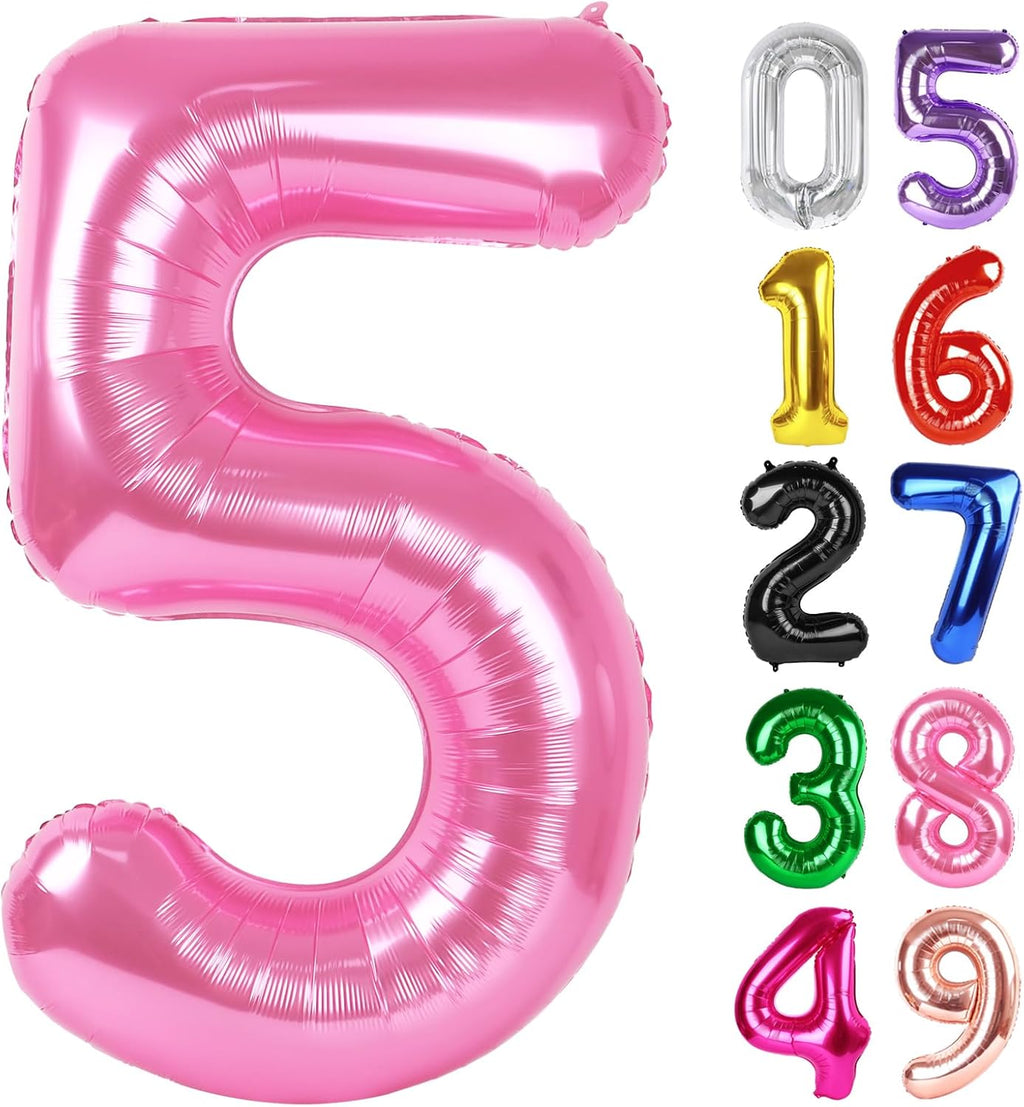Number 5 Balloon by Pink - 40 Inch Giant Foil Balloon for 5th Birthday Party Decorations