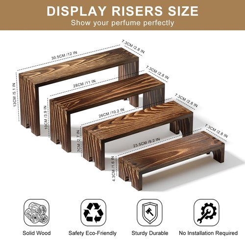 4 Set Wooden Tiered Riser Display Stands for Vendor Events,Stackable Wooden Cupcake Display Stand,Dessert Table Display Set Risers for Decor,Vendor Booth Display Items,Food Display Risers for Party（12-11.2-10.4-9.6IN）