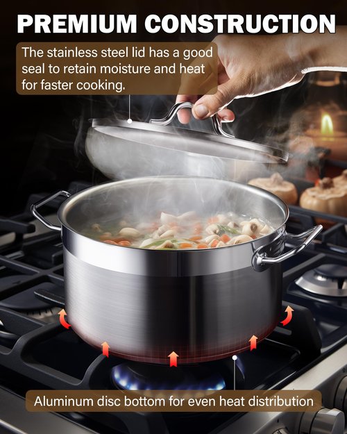 Cooks Standard Dutch Oven Casserole with Lid, 9 Quart Professional Stainless Steel Stockpots, Silver