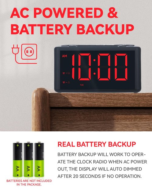 Digital Alarm Clock Radio with AM/FM Radio, Presets, Dual Alarms, Weekday / Weekend Alarm, Snooze, Sleep Timer, Dimmable Red LED Screen for Bedrooms, living rooms, kitchens, offices, etc (Red)