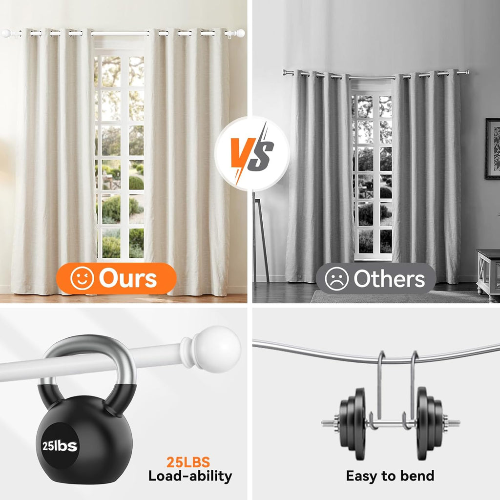 Skiennix Heavy Duty Metal Curtain Rod - Adjustable 28 to 48 Inch, 5/8" Diameter, Includes Bracket