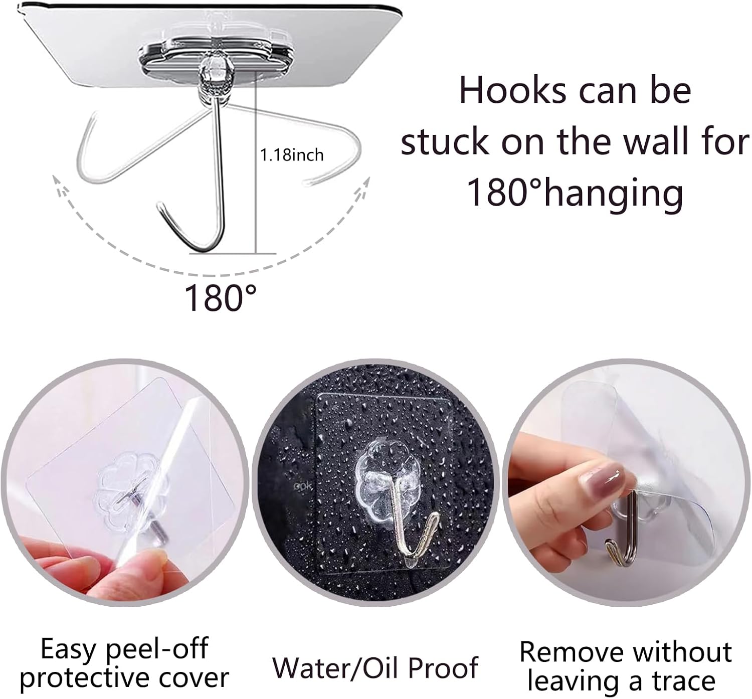 Strong Adhesive Wall Hooks by 30-Pack | Heavy Duty Self-Adhesive Towel & Coat Organizer - Transparent