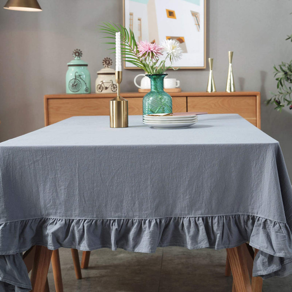 rismart Ruffle Rectangular Linen Table Cloth Cover Tablecloth Blue,140 x 180 cm