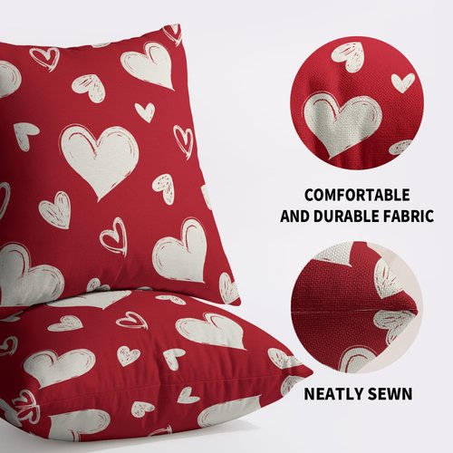 Red Valentines Pillow Covers 18X18 Set of 2, Valentine's Day Cream Love Heart Pattern Print Decorative Throw Pillow Covers Outdoor Farmhouse Holiday Decorations Cushion Case Couch Sofa Bed Decor