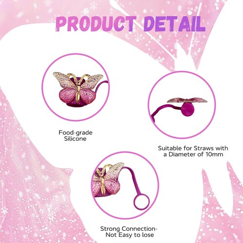 9Pcs Butterfly Straw Topper for Stanley Cup Straw Tip Covers 10 mm Silicone Reusable Straw Covers Cap Butterfly Straw Protector Cover for Stanley Cup Accessories for Keeping Dust