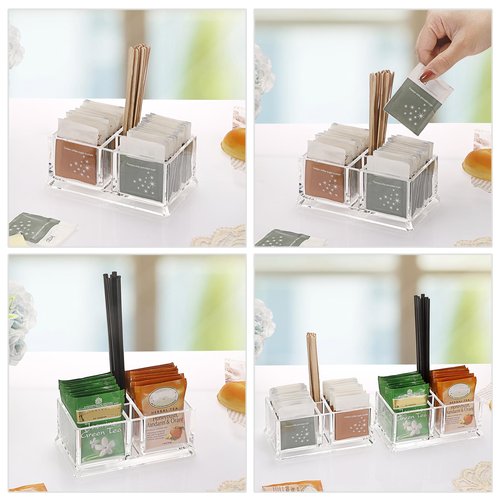 ELLDOO Sugar Packet Holder, Acrylic Sugar Bowl for Restaurant, Tea Bag Organizer, Coffee Stirrers Straws Small Condiments Packet Holder, Sugar Caddy Dispenser for Countertop Coffee Bar