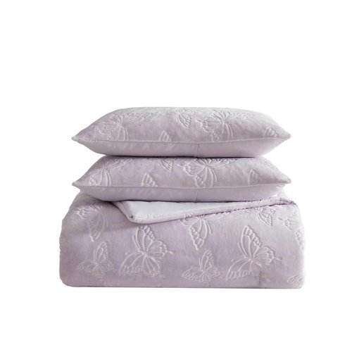 Betsey Johnson - Queen Comforter Set, Lightweight & Soft Plush Bedding with for Year Round Comfort, 3 Piece Bed Set with Matching Pillowcases (Butterfly Embossed Purple)