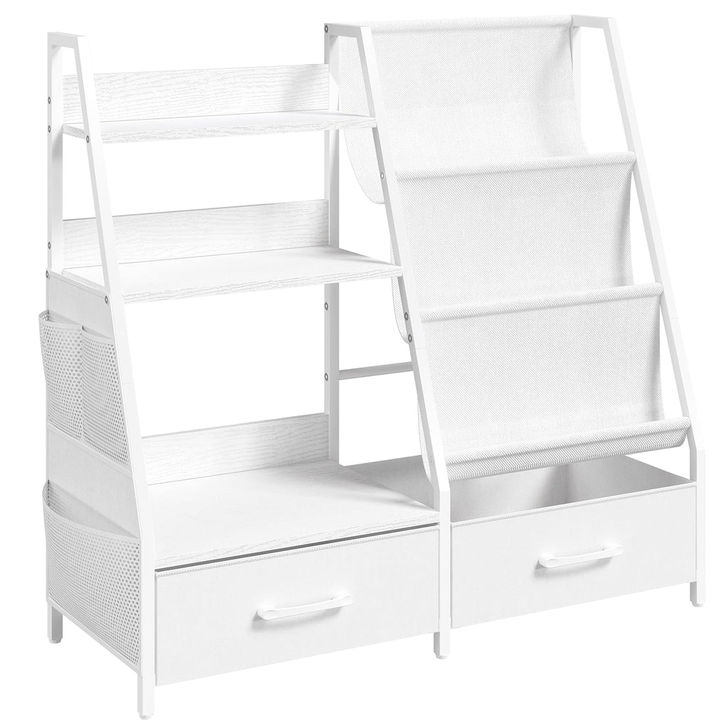 MAHANCRIS Kids Bookshelf and Toy Storage,3-Tier Sling Bookcase for Kids,Sturdy Toddler Bookshelf for Nursery,Playroom, Bedroom,White KBWT8401
