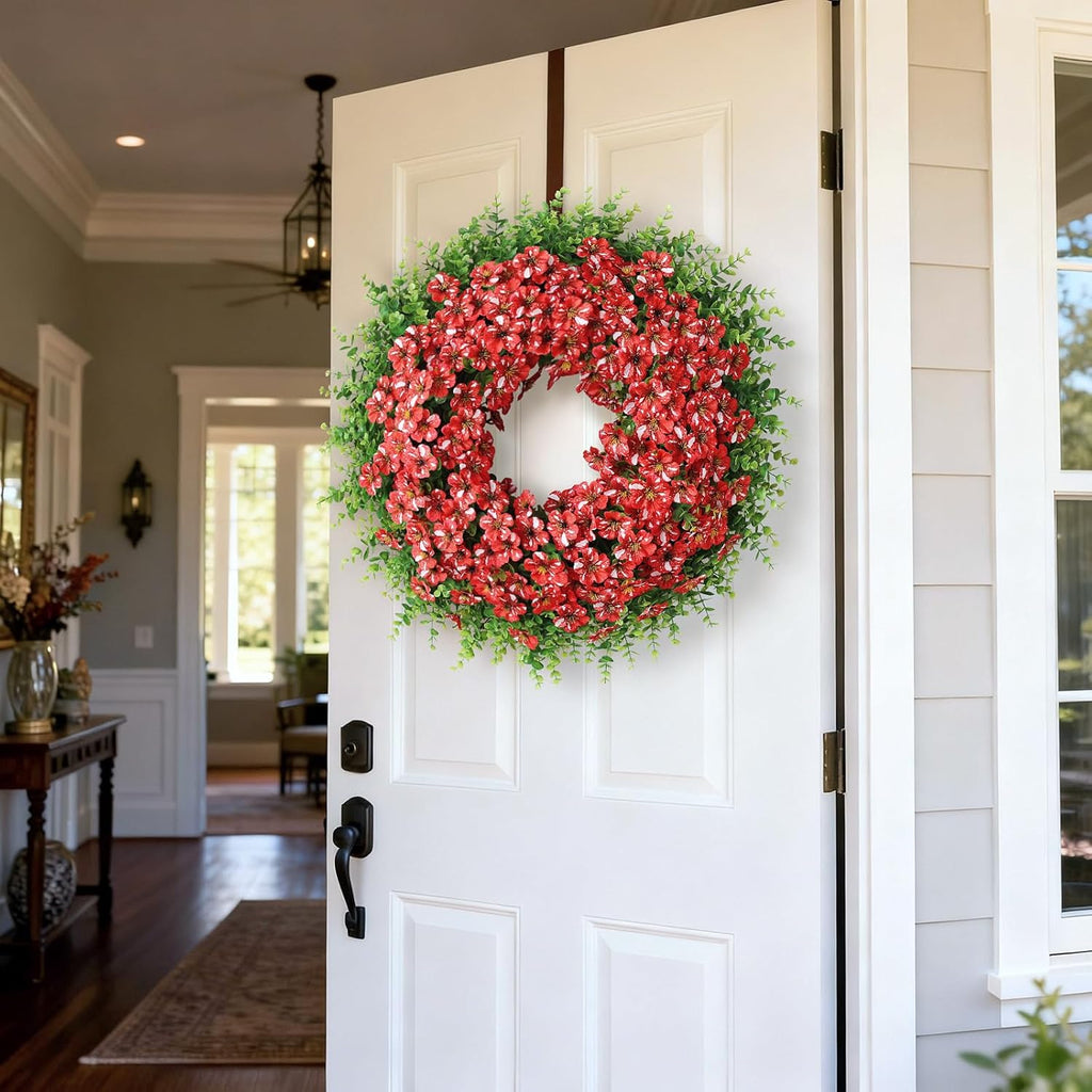 Starry Sky Morning Glory Wreath by 26" - Faux Eucalyptus & Flower Decor for Spring/Summer | Red