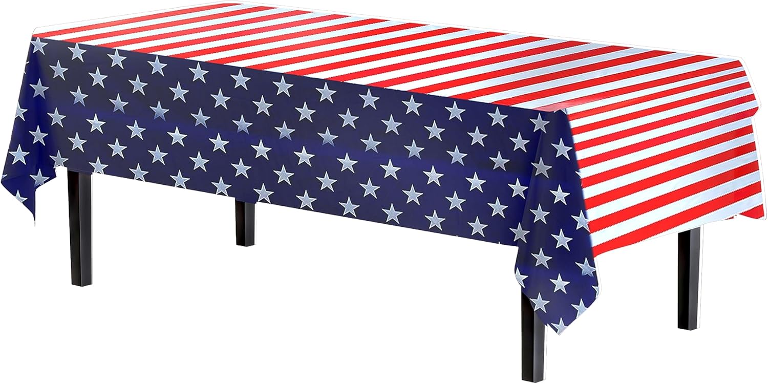Party Solids Tablecloth - Patriotic Rectangular Plastic, 54x108 Inch, 24 Pack
