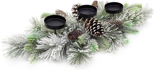 Flocked Pine Christmas Table Centerpiece by [Brand Name] - 27.5 Inch with Frosted Pine Cones | Snowy Design