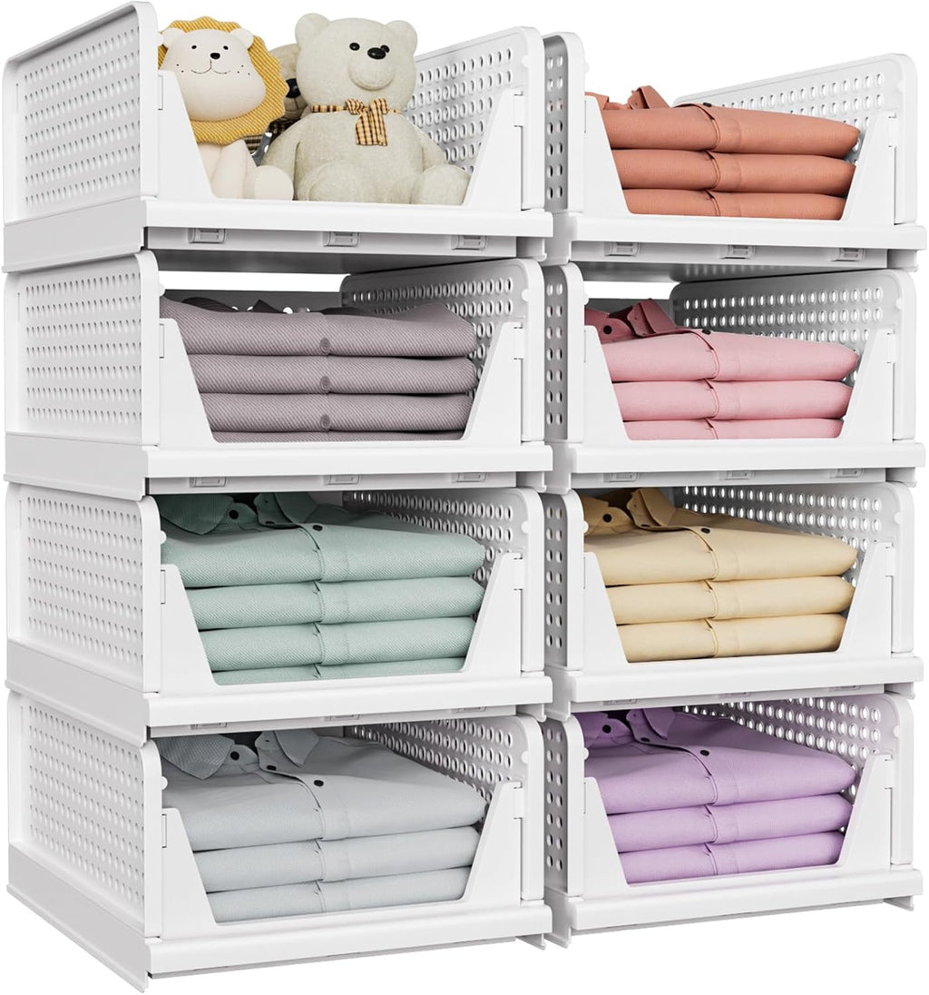 SNSLXH Stackable Closet Storage Baskets - Multifunctional & Foldable Organizer for Bathroom, Kitchen, Laundry | White, 5-Pack
