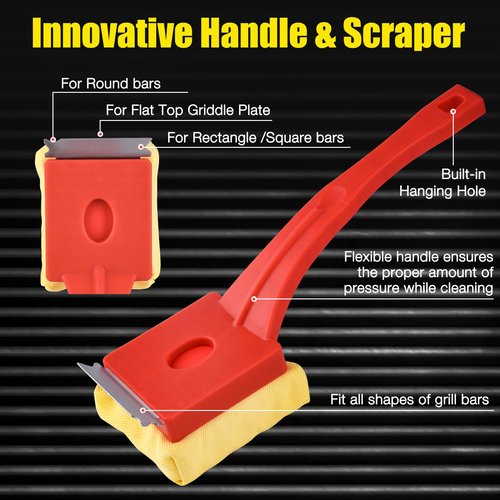 Grill Brush Bristle-Free – Steam Cleaning & Pumice BBQ Grill Cleaner with Replaceable Head – Includes 2 Cleaning Stones + 1 Extra Brush Head – Heavy-Duty Barbecue Scraper,Red