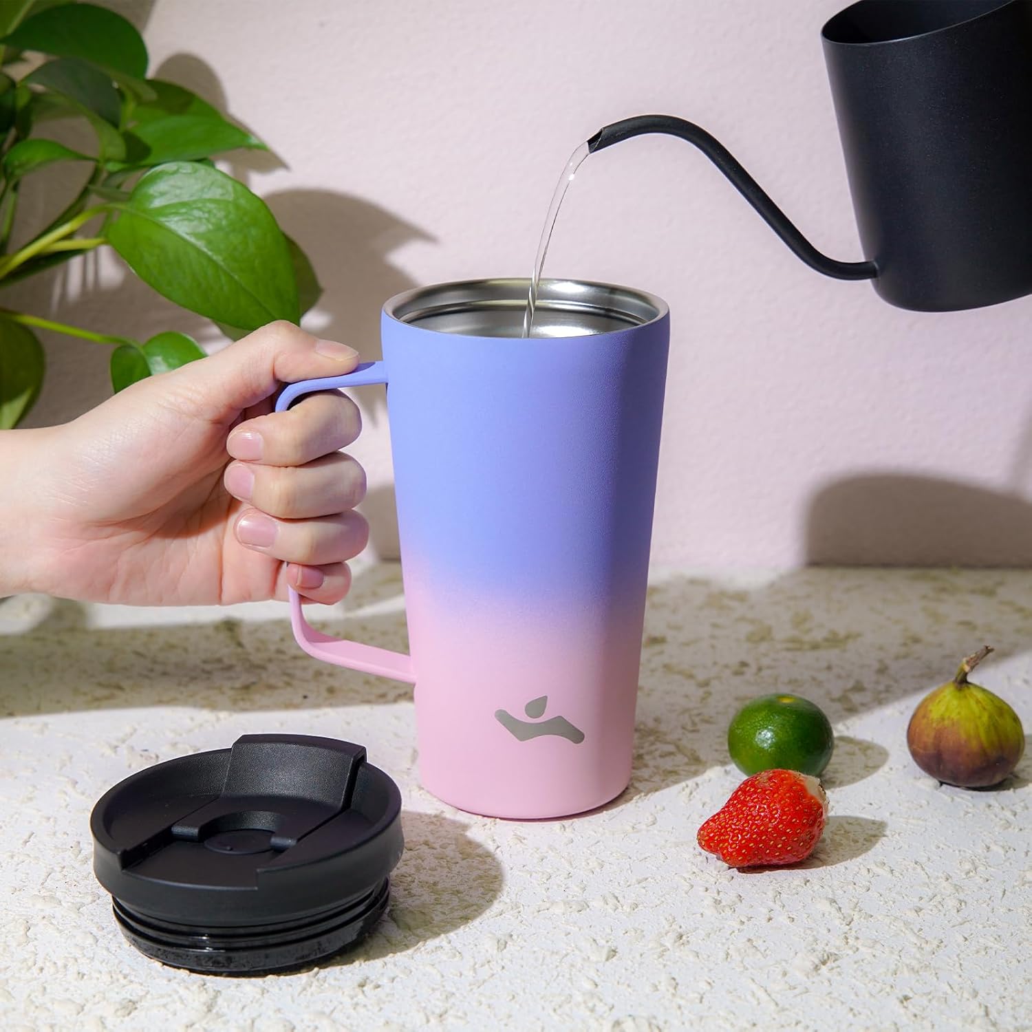 Skiennix Insulated Tumbler - 18 OZ Stainless Steel Travel Mug with Handle & Straw | Pastel Sunset
