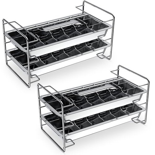 4 Pack Stainless Steel Ice Cube Tray Easy Release Handle Stand Durable Metal Ice Cube Trays for Bars Kitchens Dishwasher Whiskey 72 Large Slots for Easy Removal and Cleaning