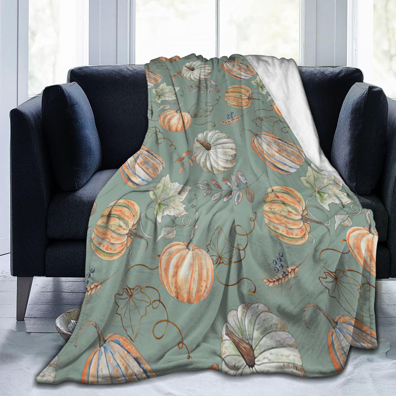 Fall Throw Blanket Fall Decor Autumn Pumpkin Leaves Flannel Fleece Blanket Gifts for Girls Boys Farmhouse Super Warm Soft Cozy Plush Lightweight Seasonal Bedding Blanket for Couch Kids Adult 50"X40"