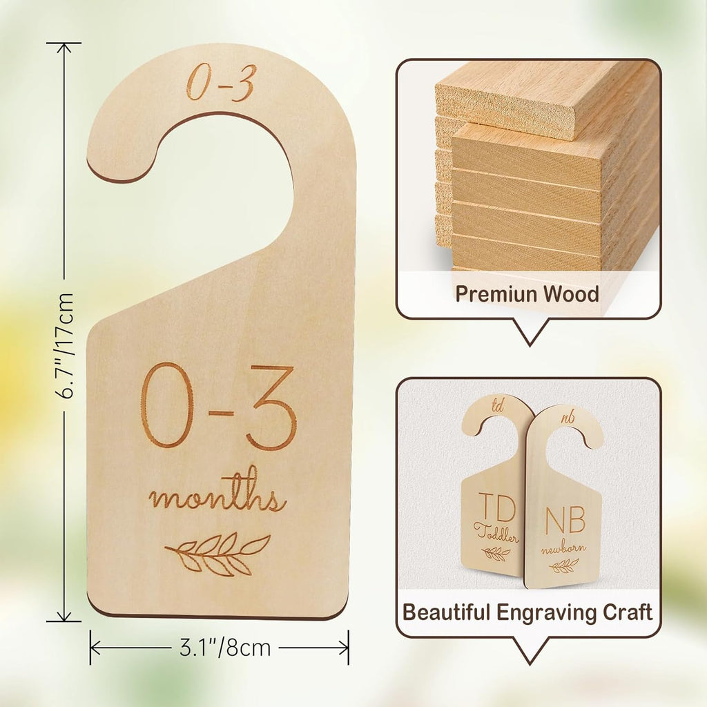 Baby Closet Dividers - Wooden Size Organizers for Newborn to Toddler Clothes | Double-Sided Gender Neutral