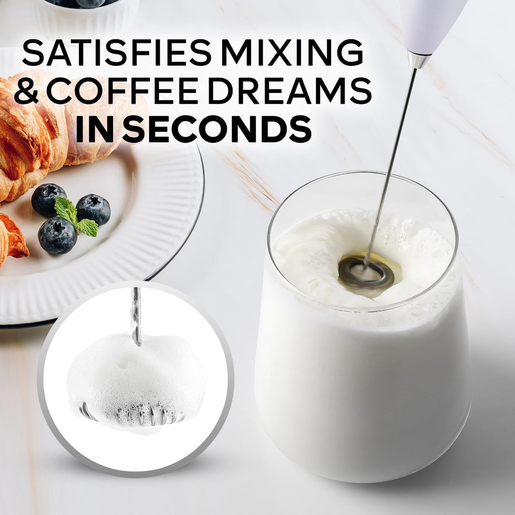 Zulay Kitchen Milk Frother Wand - Ultra-Fast Handheld Electric Whisk for Coffee & Lattes | Includes 4 AA Batteries