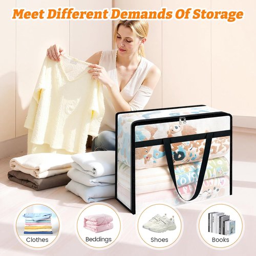 BlissTotes Clear Clothes Storage Bags - 4 Pack Foldable Under Bed Containers with Sturdy Zipper | 40L