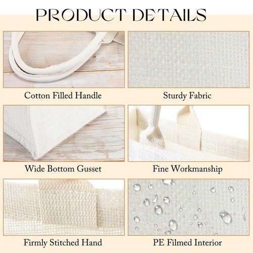 Shappy 10 Pack Burlap Tote Bag Set, Reusable Blank Jute Burlap Grocery Bag with Handle for Bridesmaid Gift Shopping DIY(White)