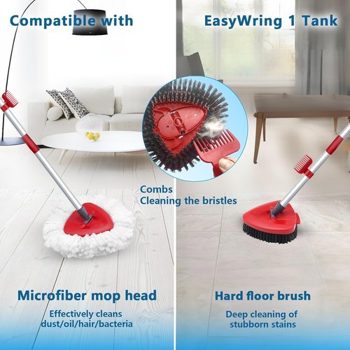 Spin Mop Replace Head Compatible with Ocedar EasyWring 1 Tank, Upgraded Scrub Brush Mop Replacement Head, 2 Microfiber Mop Refills, 1 Mop Handle, 1 Mop Base and 1 Mop Base Cleaning Brush Combo Set
