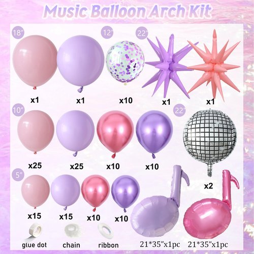 K pop Music Hunter Theme Birthday Decorations,Pink and Purple Balloon Garland Arch Kit with Music Note Disco Ball Exploding Star Foil Balloons for K pop Movie Theme Birthday Singer Party Decoration