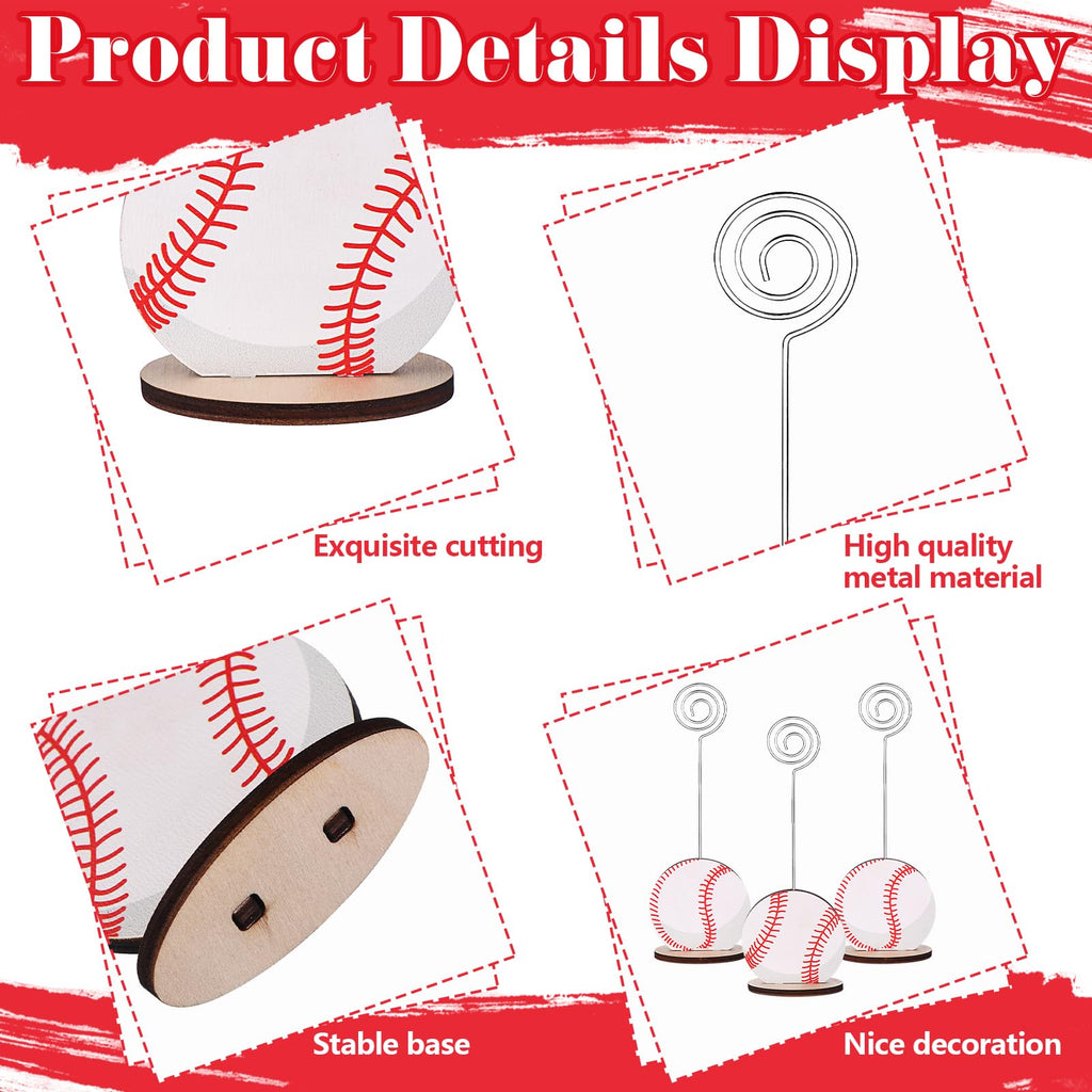 LIUBUJINGYING 24 Pcs Sports Ball Base Memo Clips Baseball Shaped Metal Wire Table Number Holders Baseball Card Holder Round Place Card Stands for Picture Note Card Menu Wedding Party Office