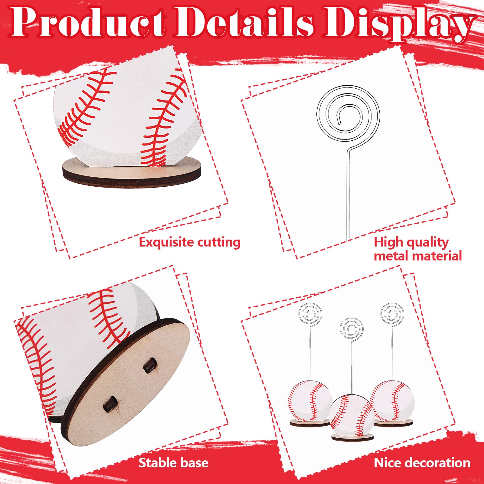 LIUBUJINGYING 24 Pcs Sports Ball Base Memo Clips Baseball Shaped Metal Wire Table Number Holders Baseball Card Holder Round Place Card Stands for Picture Note Card Menu Wedding Party Office