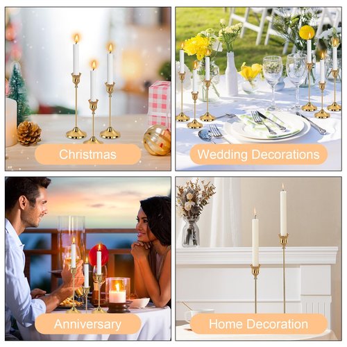 6pcs Gold Candle Holders, Candlestick Holders Taper Candle Holders for Pillar Candles Sticks Holder Decor Halloween Christmas Decorations Candle Candelabros para Centros de Mesa (Gold)