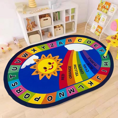 USTIDE Large Oval Educational Kids Rug 6x9,ABC Alphabet Colors Rainbow Fun Classroom Carpet Non-Slip Play Mat Washable Bedroom Playroom Rug Decor