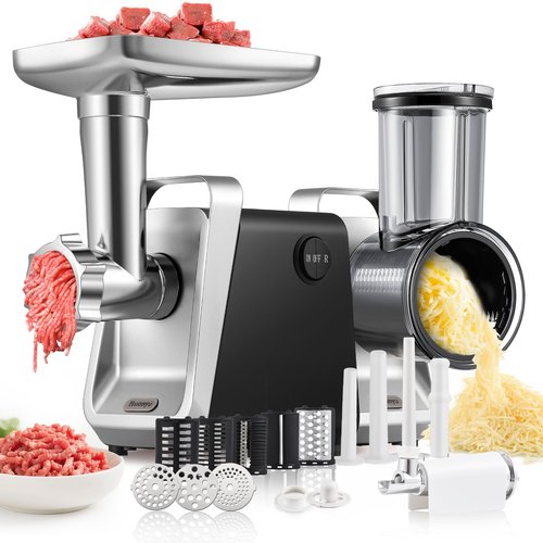 Huanyu Electric Meat Grinder 2600W Max Multifunctional Processor with Stainless Steel Blade & Meat Plates, Sausage Stuffers, Kubbe Kit, Cheese Grater, Veggie Slicers & Juicer for Home Kitchen Using